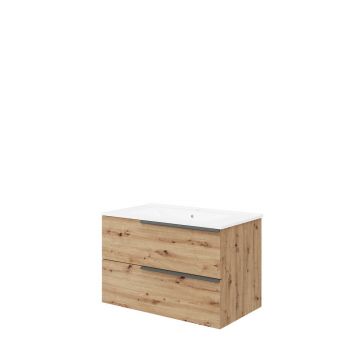Set dulap baza stejar auriu si lavoar Savini Due Oikos 80 cm