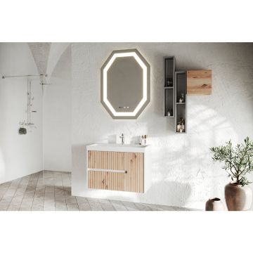 Set dulap baza stejar auriu si lavoar Savini Due Portofino 80 cm