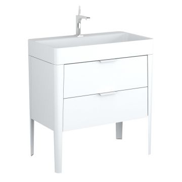 Set dulap pe pardoseala alb Krofam Vibe 80 cm, lavoar incastrat Krofam Vibe 80 cm alb