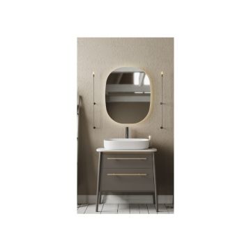 Set dulap pe pardoseala gri Krofam Dukla 78 cm, lavoar pe blat Krofam Dukla 55 cm si oglinda