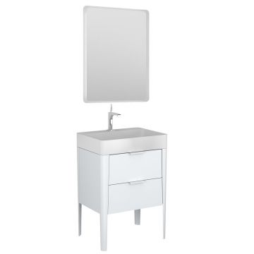 Set dulap pe pardoseala gri Krofam Vibe 60 cm, lavoar incastrat Krofam Vibe 60 cm alb si oglinda