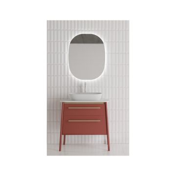 Set dulap pe pardoseala terracotta Krofam Dukla 78 cm, lavoar incastrat Krofam Dukla 55 cm si oglinda