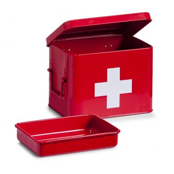 Cutie pentru depozitarea medicamentelor, 4 compartimente, Metal Red, l21,5xA16xH16 cm