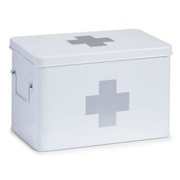 Cutie pentru depozitarea medicamentelor, 5 compartimente, Metal White, l32xA19,5xH20 cm