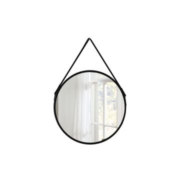 Oglinda rotunda Fluminia Mona cu margine din piele neagra 60 cm