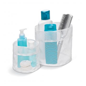 Set 2 organizatoare pentru cosmetice Bagno Gri / Alb, Modele Asortate, Ø12xH12 cm / Ø16xH16 cm