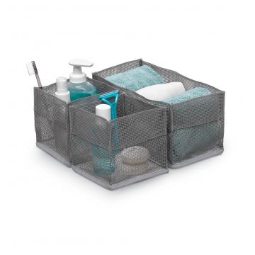 Set 3 organizatoare pentru cosmetice Bagno Gri / Alb, Modele Asortate, L12xl12xH12 cm / L24xl12xH12 cm