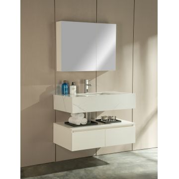 Set mobilier pentru baie din MDF, Terazzo Marble Alb 90 cm, 3 piese