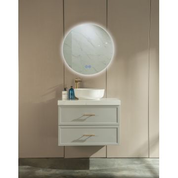 Set mobilier pentru baie din pal, Leonor Gri, 80 cm, 3 piese