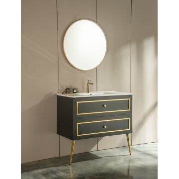Set mobilier pentru baie, Glamys Antracit / Auriu, 90 cm, 3 piese