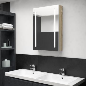 vidaXL Dulap de baie cu oglindă și LED, alb și stejar, 50x13x70 cm