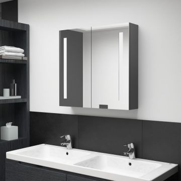 vidaXL Dulap de baie cu oglindă și LED, gri, 62x14x60 cm