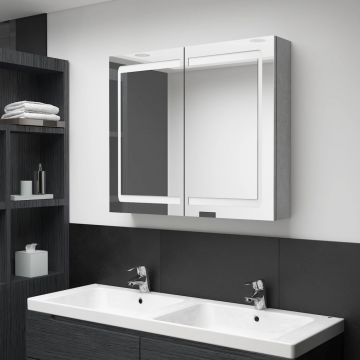 vidaXL Dulap de baie cu oglindă și LED, gri, 80x12x68 cm