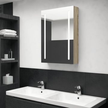vidaXL Dulap de baie cu oglindă și LED, stejar, 50x13x70 cm