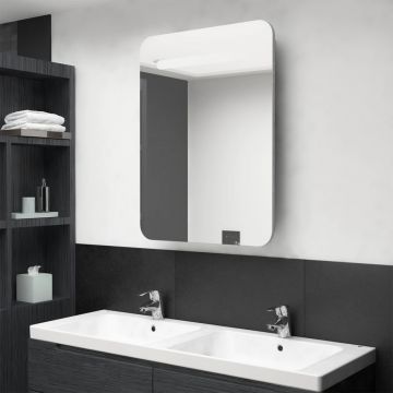 vidaXL Dulap de baie cu oglindă și LED-uri, gri beton, 60x11x80 cm