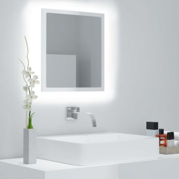 vidaXL Oglindă de baie cu LED, alb extralucios, 40x8,5x37 cm, acril