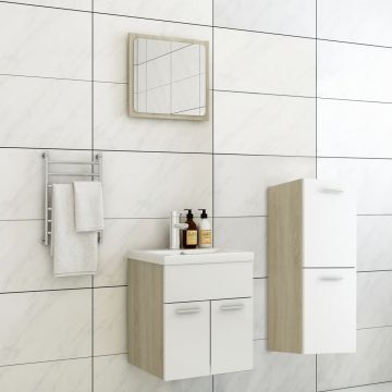 vidaXL Set mobilier de baie, alb și stejar Sonoma, PAL vidaXL Set mobilier de baie, alb și stejar Sonoma, PAL