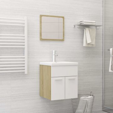vidaXL Set mobilier de baie, alb și stejar Sonoma, PAL vidaXL Set mobilier de baie, alb și stejar Sonoma, PAL