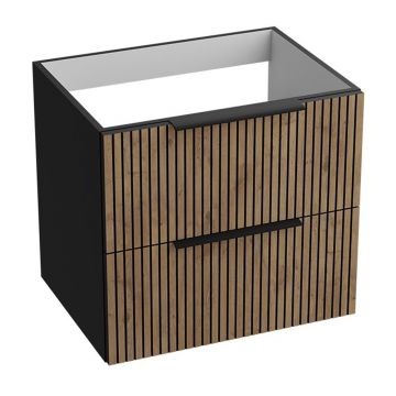 Dulap baza suspendat Rune Ivar 2 sertare 60 cm finisaj negru-lemn mat