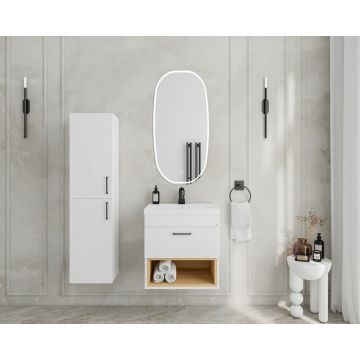 Set dulap baza suspendat alb cu 1 sertar si lavoar alb Drop Lines Diana 50 cm