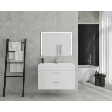 Set dulap baza suspendat alb cu 2 sertare si lavoar alb Drop Lines Diana 80 cm