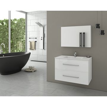 Set dulap baza suspendat alb si lavoar alb Drop Torino 75 cm