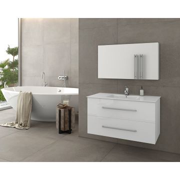 Set dulap baza suspendat alb si lavoar alb Drop Torino 90 cm