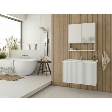 Set dulap baza suspendat alb si lavoar Drop Stripes 80 76 cm