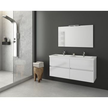 Set dulap baza suspendat alb si lavoar dublu alb Drop Luxus 120 cm