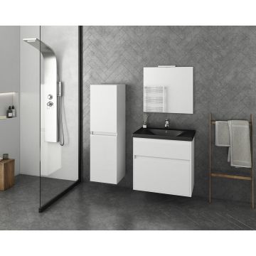Set dulap baza suspendat alb si lavoar negru Drop Instinct 65 cm