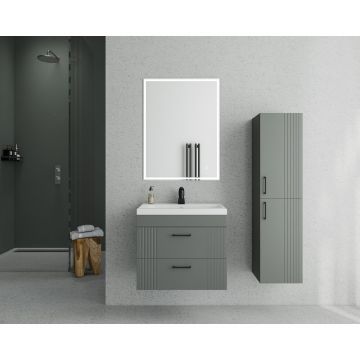 Set dulap baza suspendat antracit cu 2 sertare si lavoar alb Drop Lines Diana 60 cm