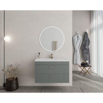 Set dulap baza suspendat antracit cu 2 sertare si lavoar alb Drop Lines Diana 80 cm