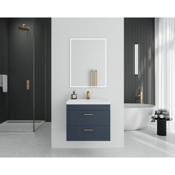 Set dulap baza suspendat bleumarin cu 2 sertare si lavoar alb Drop Lines Diana 60 cm