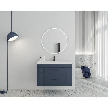 Set dulap baza suspendat bleumarin cu 2 sertare si lavoar alb Drop Lines Diana 80 cm