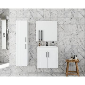 Set dulap baza suspendat Drop Lines Hera cu 2 usi si lavoar 50 cm alb