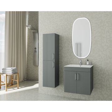 Set dulap baza suspendat Drop Lines Hera cu 2 usi si lavoar 50 cm antracit