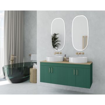 Set dulap baza suspendat Drop Lines Hera cu 2 usi verde si blat 120 cm maro