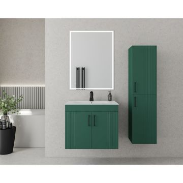 Set dulap baza suspendat Drop Lines Hera cu 2 usi verde si lavoar 60 cm alb
