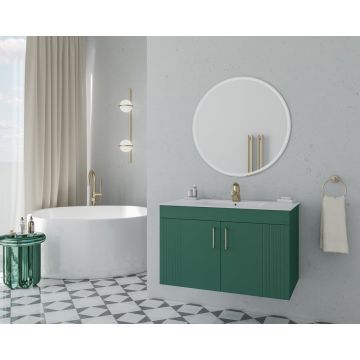 Set dulap baza suspendat Drop Lines Hera cu 2 usi verde si lavoar 80 cm alb