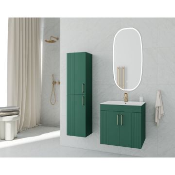 Set dulap baza suspendat Drop Lines Hera verde cu 2 usi si lavoar alb 50 cm