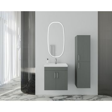 Set dulap baza suspendat Drop Lines Venus cu 2 usi antracit si lavoar 50 cm alb