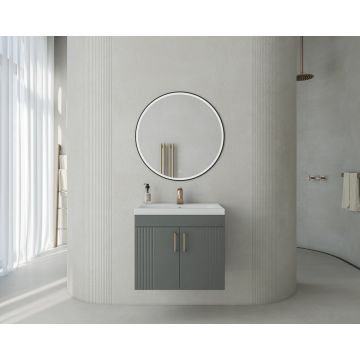 Set dulap baza suspendat Drop Lines Venus cu 2 usi antracit si lavoar 60 cm alb