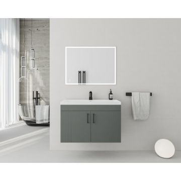 Set dulap baza suspendat Drop Lines Venus cu 2 usi antracit si lavoar 80 cm alb