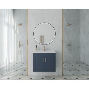 Set dulap baza suspendat Drop Lines Venus cu 2 usi bleumarin si lavoar 60 cm alb