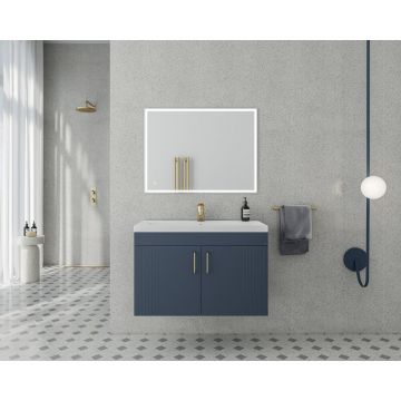Set dulap baza suspendat Drop Lines Venus cu 2 usi bleumarin si lavoar 80 cm alb