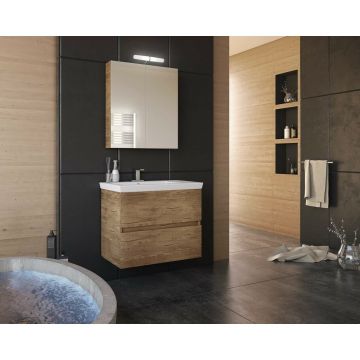 Set dulap baza suspendat maro si lavoar alb Drop Luxus 70 cm