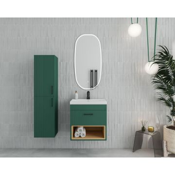 Set dulap baza suspendat verde cu 1 sertar si lavoar alb Drop Lines Diana 50 cm