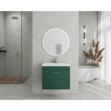 Set dulap baza suspendat verde cu 2 sertare si lavoar alb Drop Lines Diana 60 cm