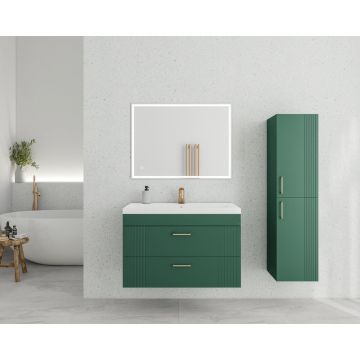 Set dulap baza suspendat verde cu 2 sertare si lavoar alb Drop Lines Diana 80 cm