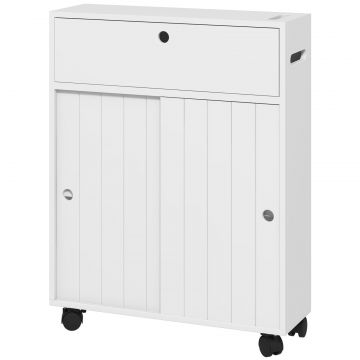Corp de depozitare toaleta baie cu locas pentru hartie igienica pe roti - 52 x 17 x 67 cm alb